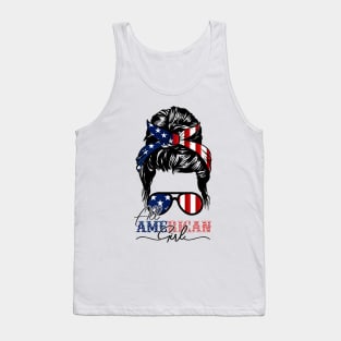 All American Girl 4th Of July Shirt Women Messy Bun USA Flag Tank Top